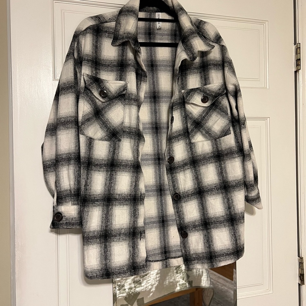 Oversized Black and White Plaid Shacket